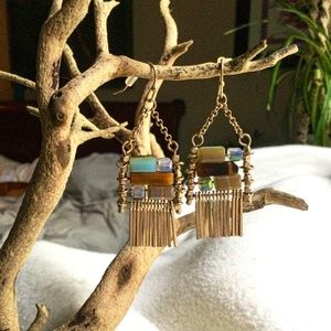 Tigers eye, semi-precious bead and gold earrings